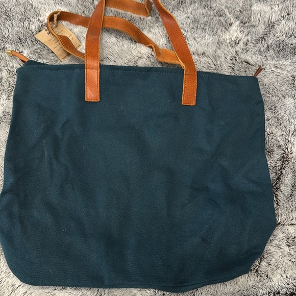 NWT MW Most Wanted Canvas Tote With Leather Straps Deep Teal Blue Color Pockets - Picture 3 of 9
